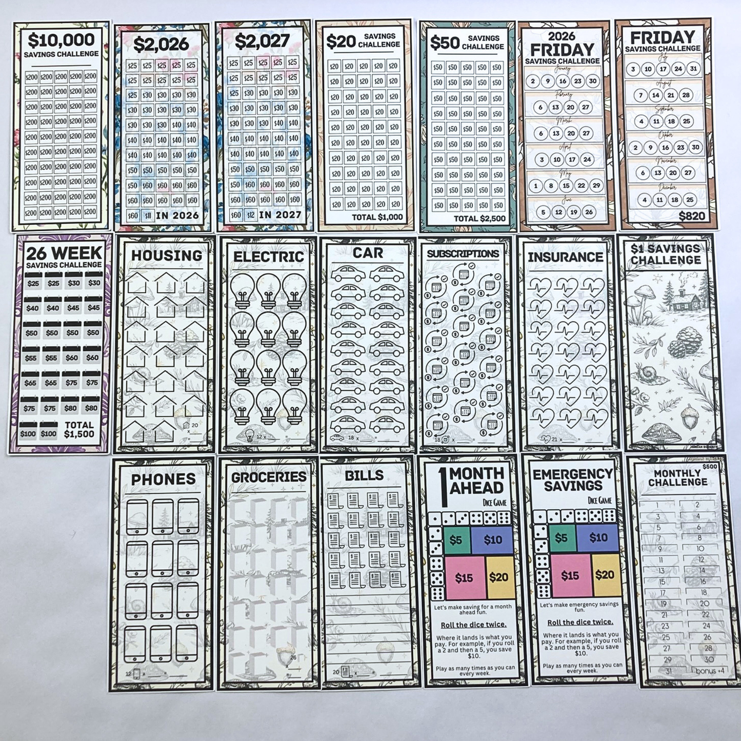 20 Vintage Themed A6 Size Savings Challenge Cards | Thick Cardstock | Physical Shipped Item | No Binder