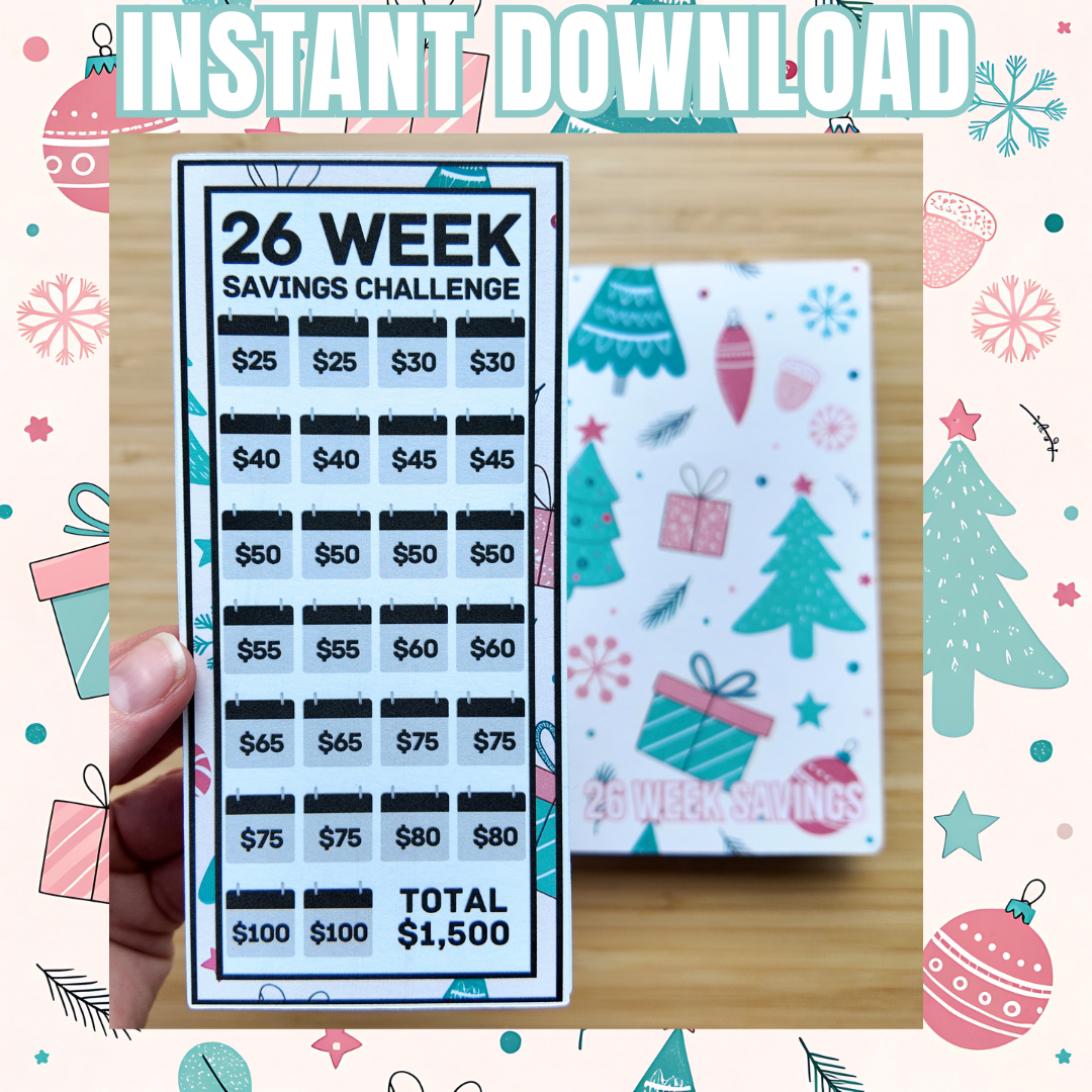 26 Week Savings Challenge Binder | 1,500 Savings | Holiday Design | Cash Budgeting | PDF PNG and STUDIO3 Files | Digital Download