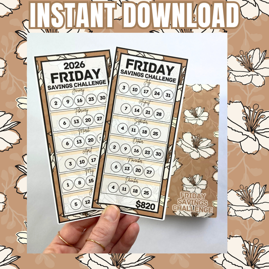 Muted Floral | Friday Savings Challenge Binder | Cash Budgeting | Money Binder | PDF PNG and STUDIO3 Files | Digital Download