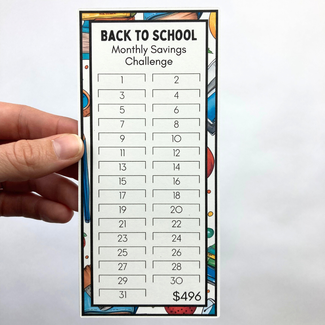 Back to School Savings Challenge Cards | 12 A6 Size Savings Challenge Cards | Physical Shipped Item | No Binder