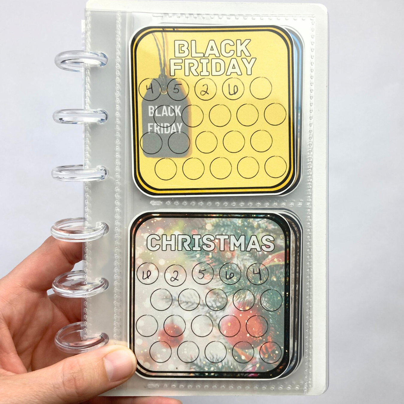 Holiday Mini Savings Binder | Mini Monday | 24 Challenge Cards | A6 Disc Binder | Cash Budgeting | Money Binder