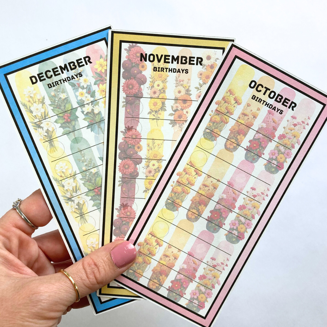 Birthday Flowers Savings Challenge Set | 12 A6 Size Savings Challenge Cards | Physical Shipped Item