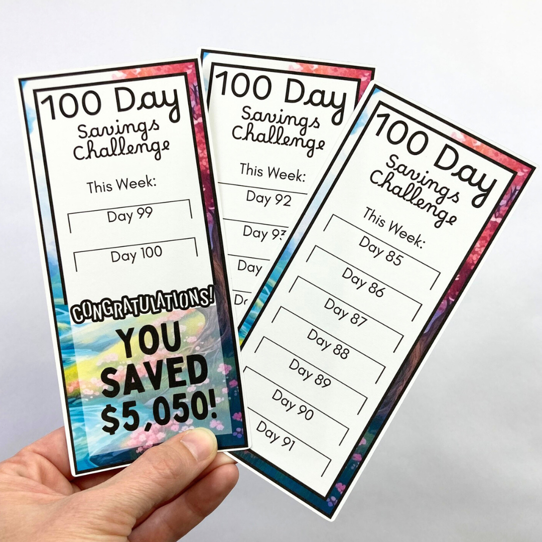 100 Day Savings Challenge Cards | 15 A6 Size Savings Challenge Cards | Thick Cardstock | Physical Shipped Item | No Binder