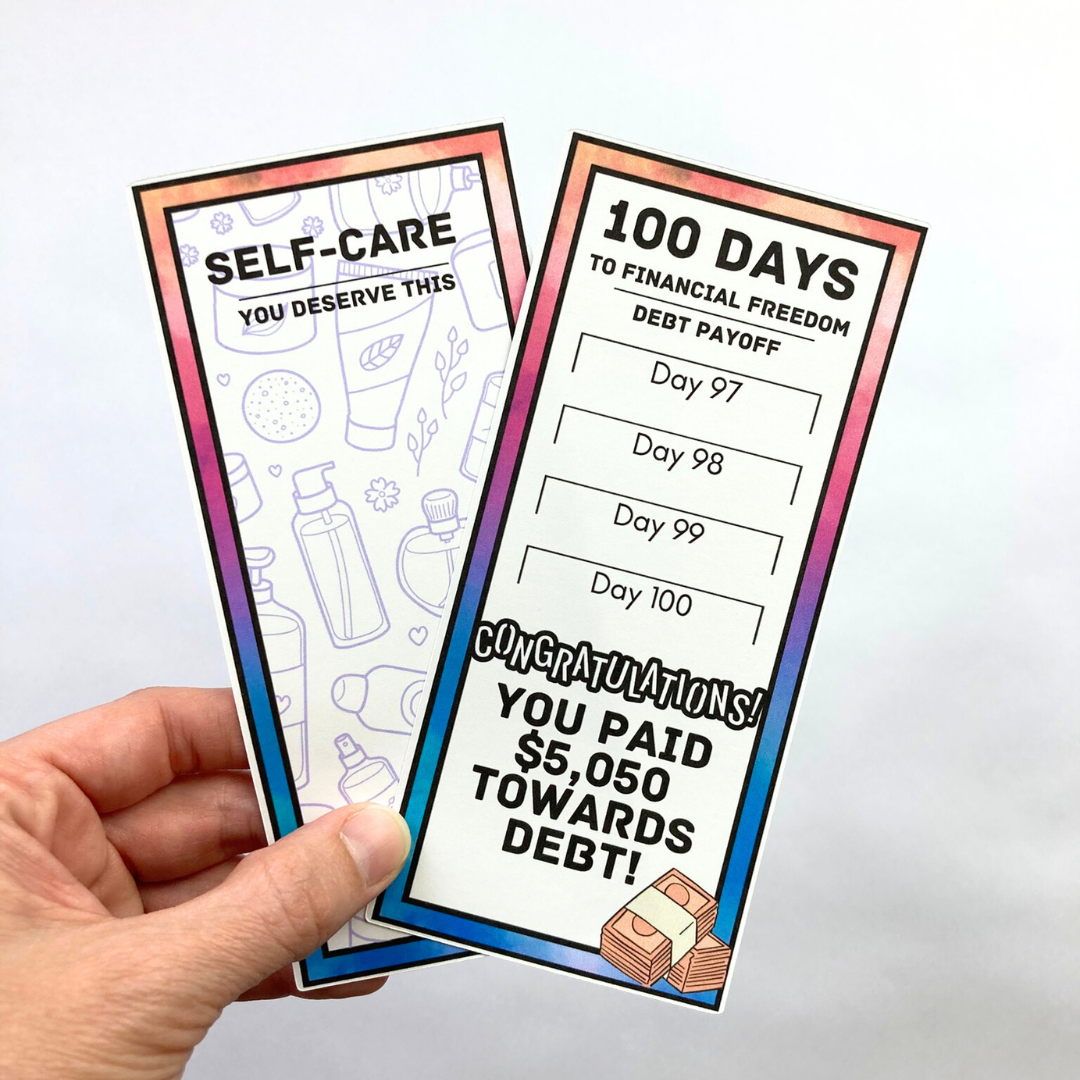 Debt Payoff Savings Challenge Cards | 100 Days to Financial Freedom | 14 A6 Size Savings Challenge Cards | Physical Shipped Item | No Binder