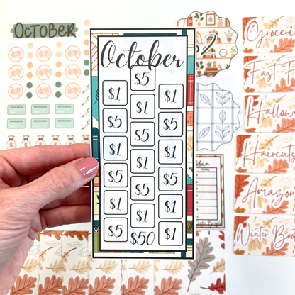 *PREVIEW ONLY, LISTING GOES LIVE 9/4 @ 10AM VERY LIMITED QUANTITY* October Budget $20 Bundle Colorful Cozy | Savings Challenges & Cash Stuffing Supplies