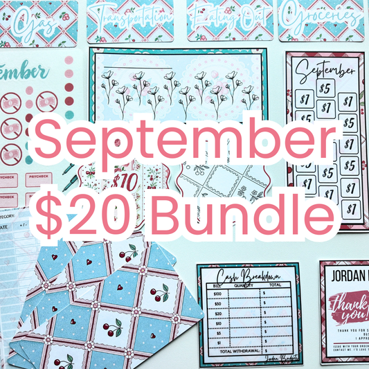 September Budget $20 Bundle Pink Cherry | Savings Challenges & Cash Stuffing Supplies