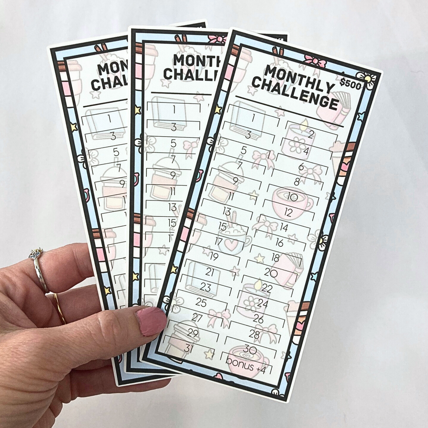 $500 Monthly Challenge Tracker | Coffee & Comfort Design | Money Savings Challenge