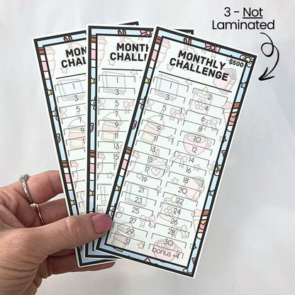 $500 Monthly Challenge Tracker | Coffee & Comfort Design | Money Savings Challenge