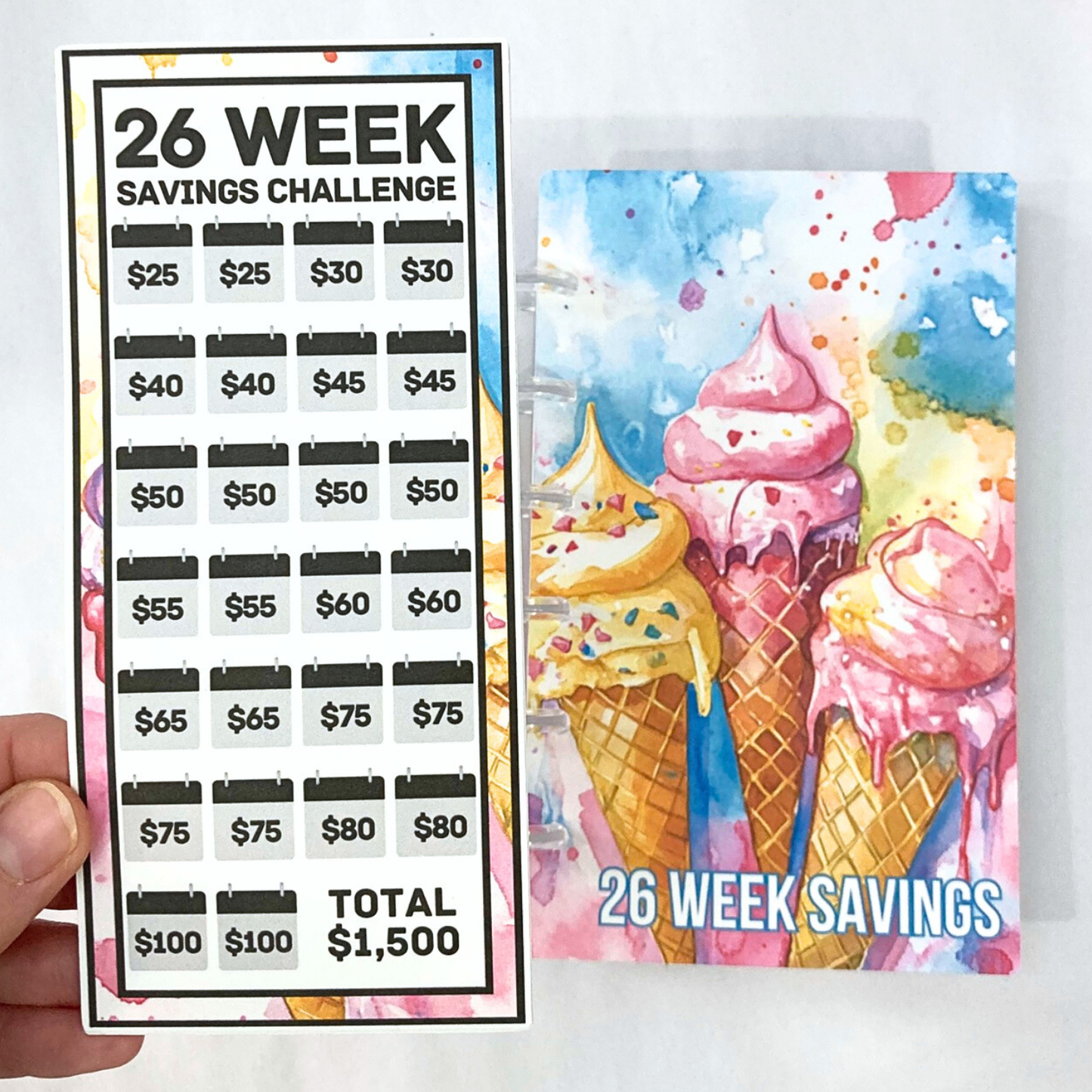 26 Week Savings Challenge Binder | 1,500 Savings | Ice Cream Design | Cash Budgeting | PDF PNG and STUDIO3 Files | Digital Download