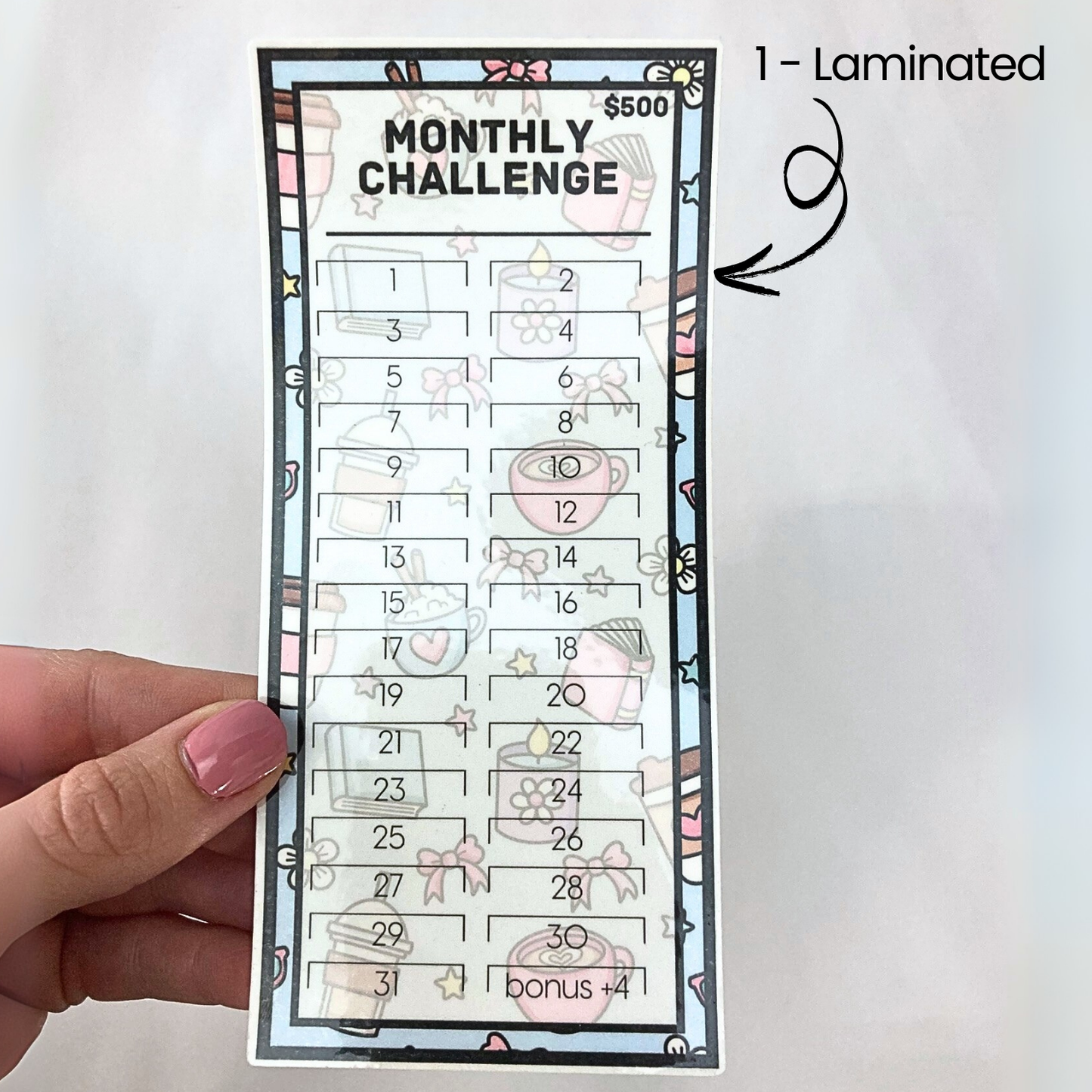 $500 Monthly Challenge Tracker | Coffee & Comfort Design | Money Savings Challenge