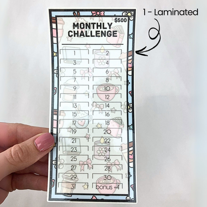 $500 Monthly Challenge Tracker | Coffee & Comfort Design | Money Savings Challenge