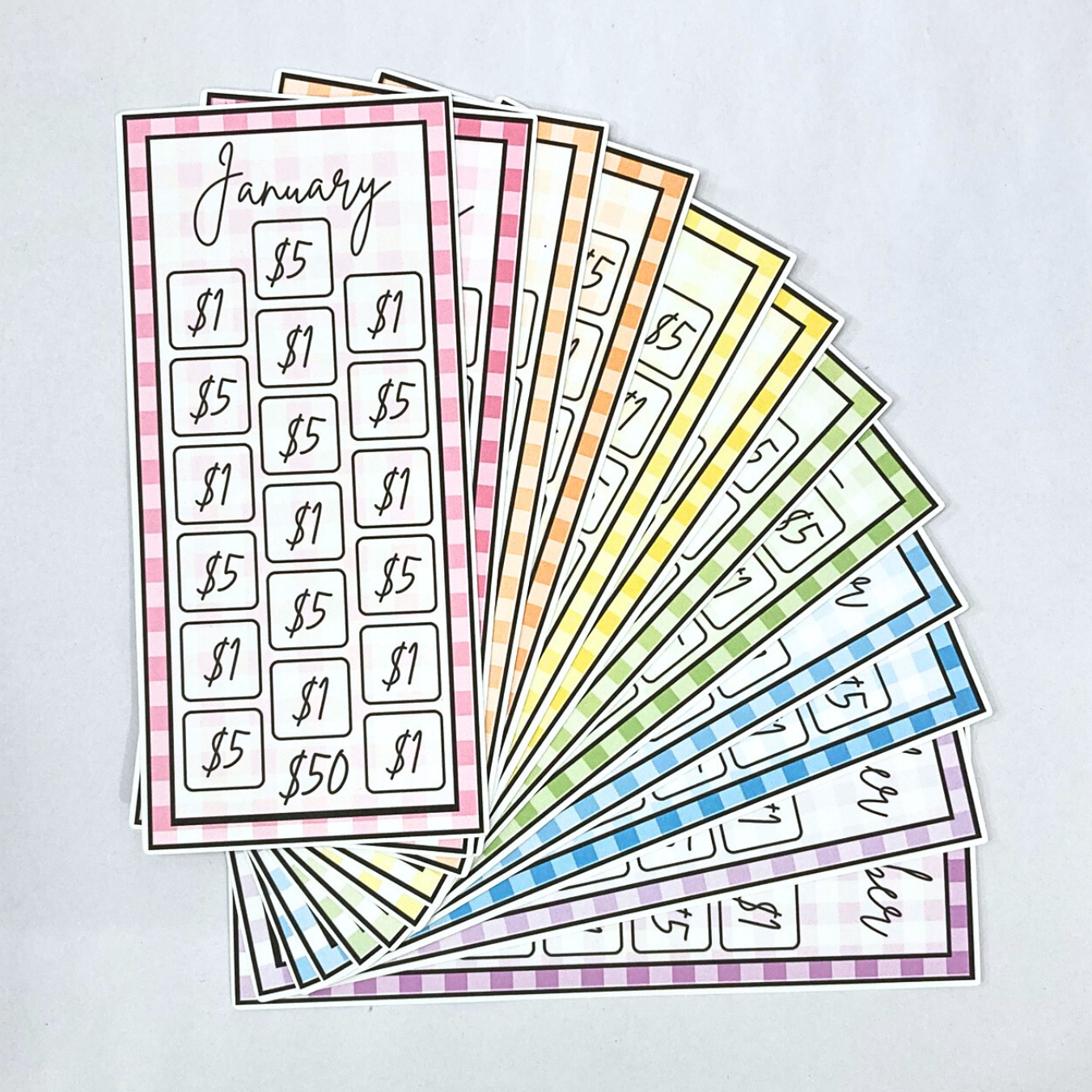 2026 UPDATED Monthly Gingham Rainbow $50 Savings Challenges | Thick Cardstock | Physical Shipped Item | No Binder
