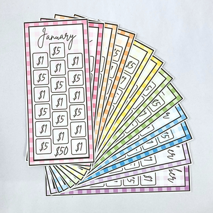 2026 UPDATED Monthly Gingham Rainbow $50 Savings Challenges | Thick Cardstock | Physical Shipped Item | No Binder