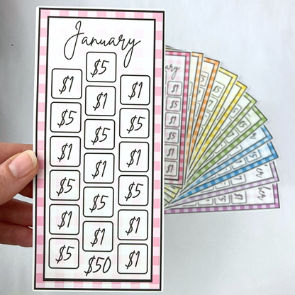 2026 UPDATED Monthly Gingham Rainbow $50 Savings Challenges | Thick Cardstock | Physical Shipped Item | No Binder