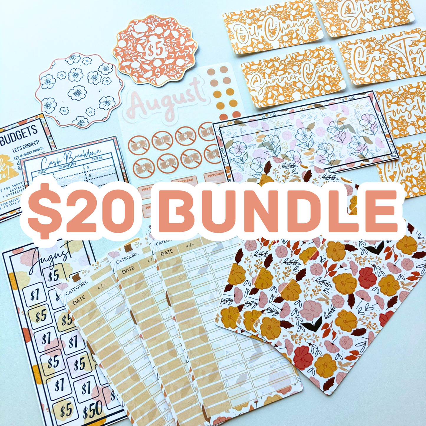 August Budget $20 Bundle Golden Petals | Savings Challenges & Cash Stuffing Supplies
