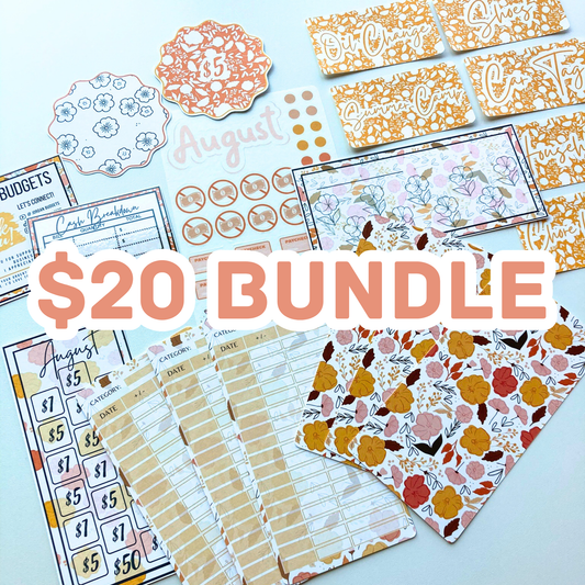 August Budget $20 Bundle Golden Petals | Savings Challenges & Cash Stuffing Supplies