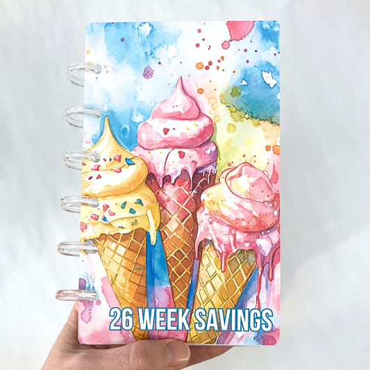 26 Week Savings Challenge Binder | $1,500 Savings Goal | Ice Cream Design | A6 Disc Binder | Cash Budgeting | Money Binder