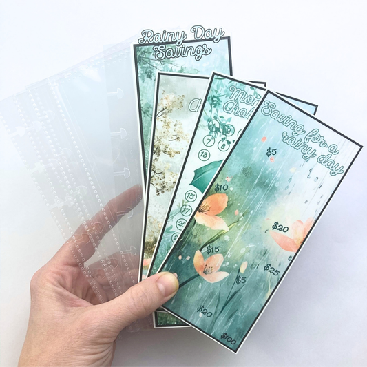 Saving for a Rainy Day | April Bundle | Laminated Savings Challenges and Envelopes | Sleeves are Ring or Disc Bound