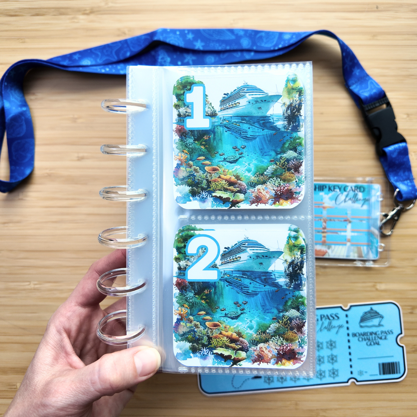 Cruise Bundle | 52 Week Savings Challenge Binder, Key Card Challenge, Boarding Pass Challenge, Lanyard | Laminated Challenges | A6 Binder