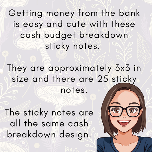 Cash Breakdown Sticky Notes | Getting Money From the Bank | Set of 25 Functional Sticky Notes | Approx. 3x3
