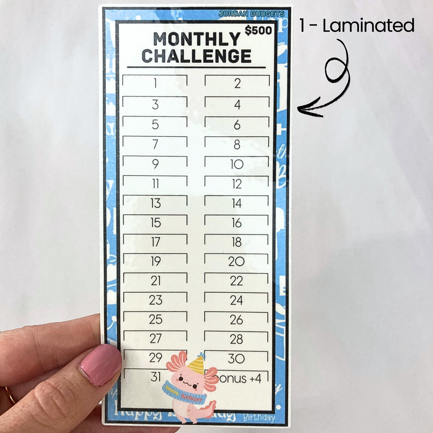 $500 Monthly Challenge Tracker | Happy Birthday Design | Money Savings Challenge