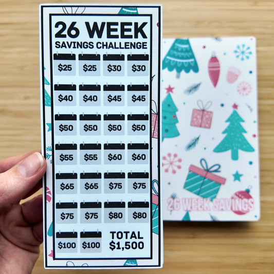 Holiday 26 Week Savings Challenge Binder, $500 Monthly Challenge, Laminated Trackers, Cash Breakdown Card, Christmas Tree Paper Clip | A6 Budget Binder