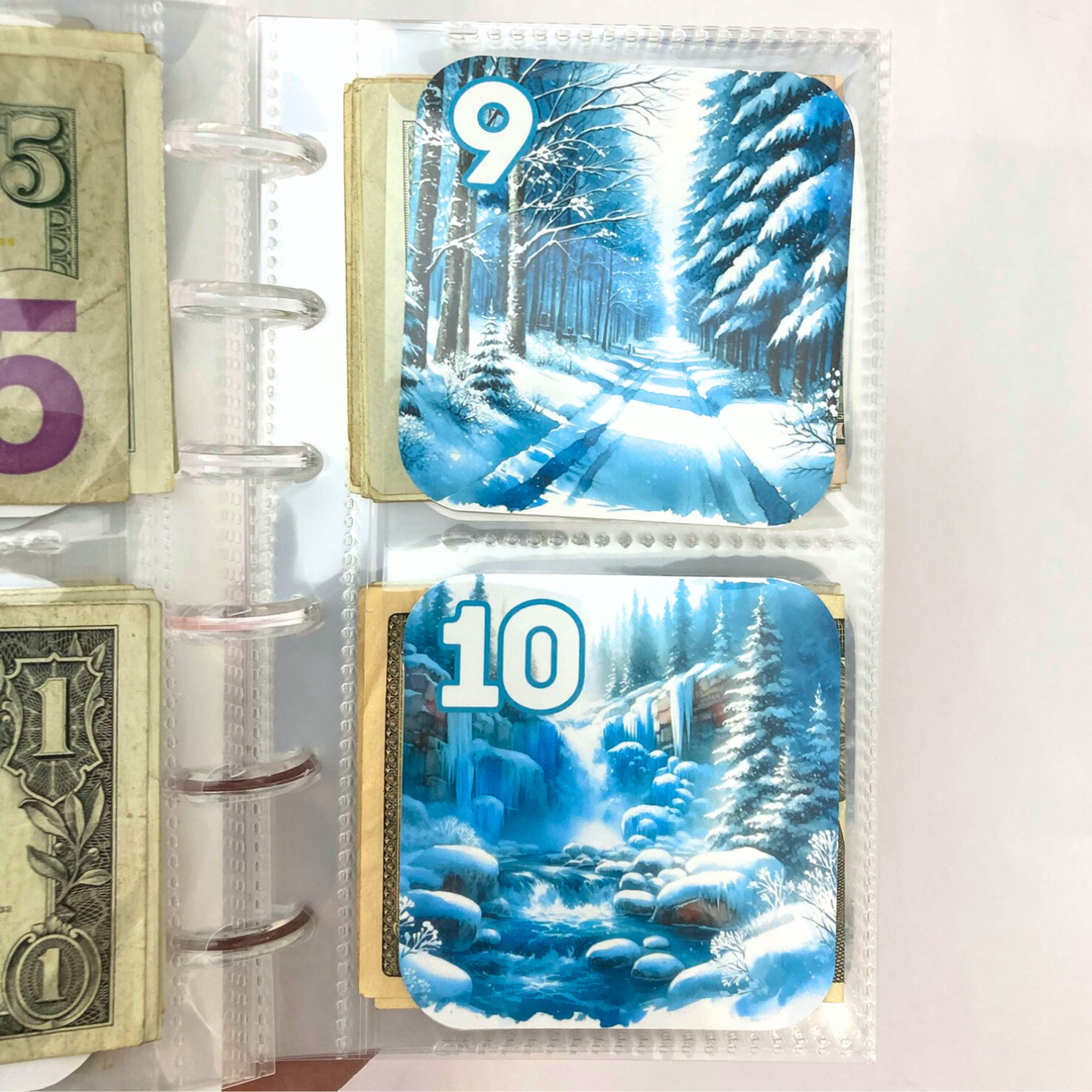 50 Envelope Savings Binder Cozy Blue Winter Design | A6 Disc Binder | Cash Budgeting | Money Binder