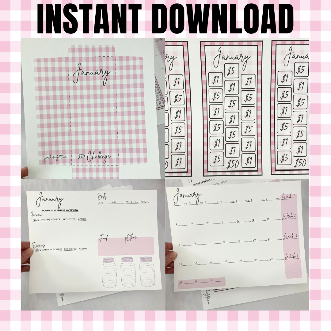 January $1 Digital Savings Challenge & Budget Pages Bundle for Friends of Jordan Budgets