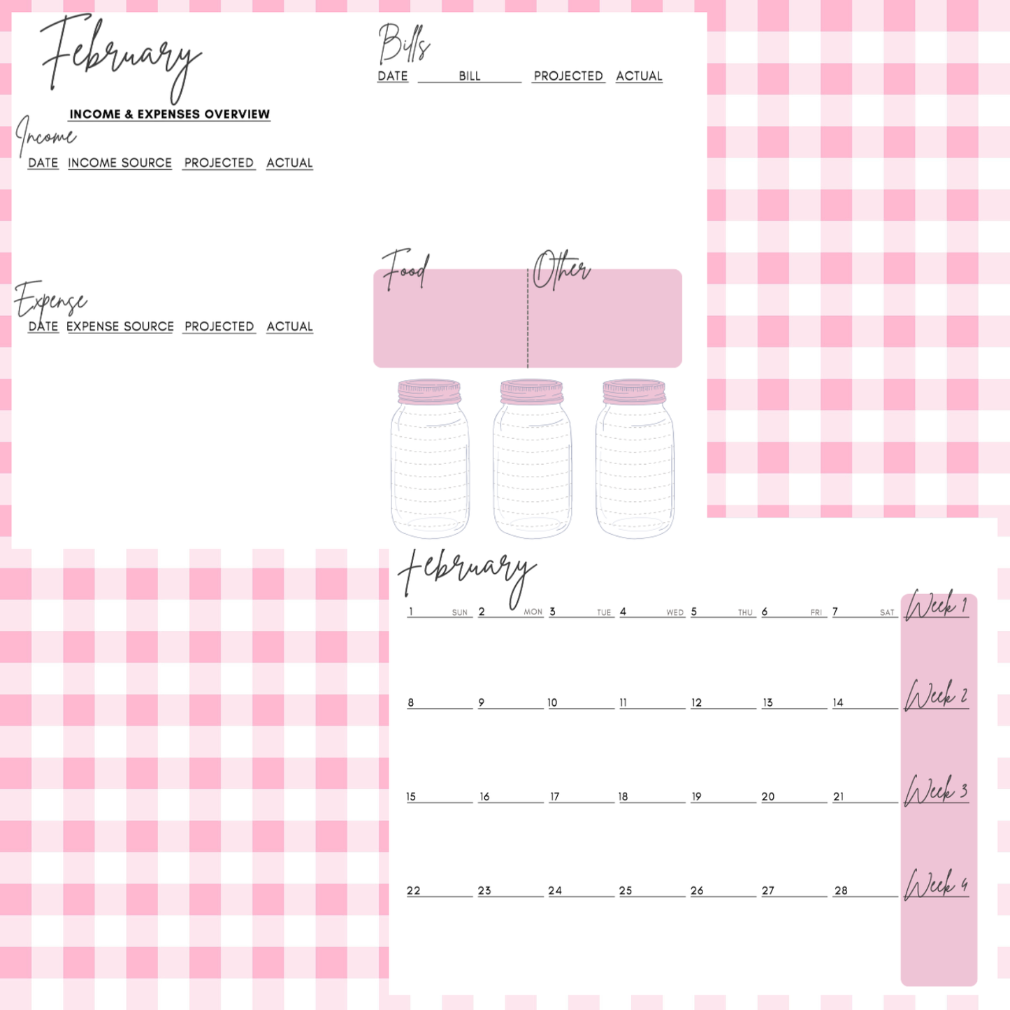 February $1 Digital Savings Challenge & Budget Pages Bundle for Friends of Jordan Budgets