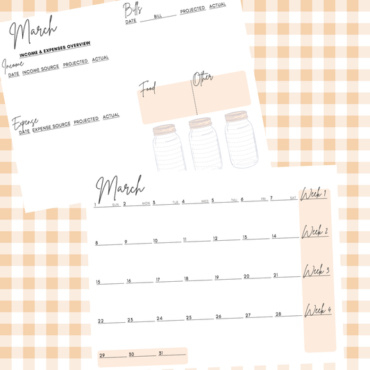 March $1 Digital Savings Challenge & Budget Pages Bundle for Friends of Jordan Budgets