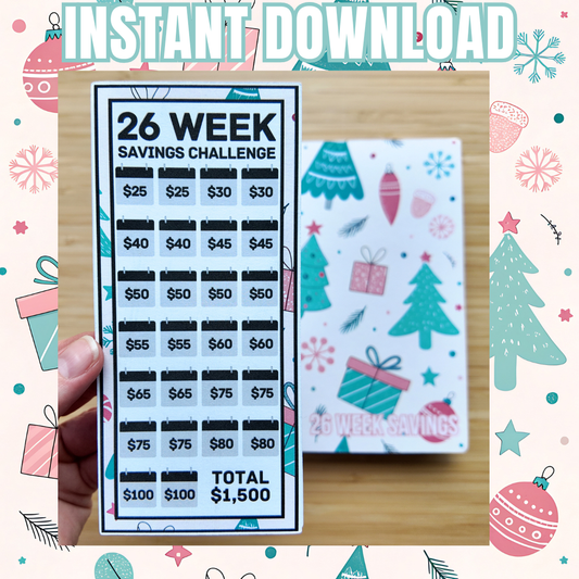 26 Week Savings Challenge Binder | 1,500 Savings | Holiday Design | Cash Budgeting | PDF PNG and STUDIO3 Files | Digital Download
