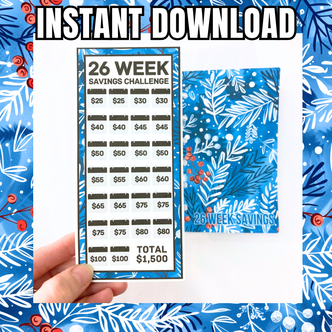 26 Week Savings Challenge Binder | 1,500 Savings | Winter Blue Design | Cash Budgeting | PDF PNG and STUDIO3 Files | Digital Download
