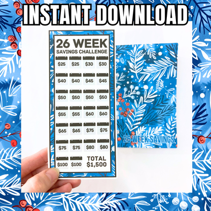 26 Week Savings Challenge Binder | 1,500 Savings | Winter Blue Design | Cash Budgeting | PDF PNG and STUDIO3 Files | Digital Download