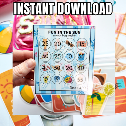 Fun in the Sun Budgeting Game | $400 Summer Savings Challenge | Beach Theme Cash Stuffing Challenge | PDF PNG STUDIO3 Files | Digital Download