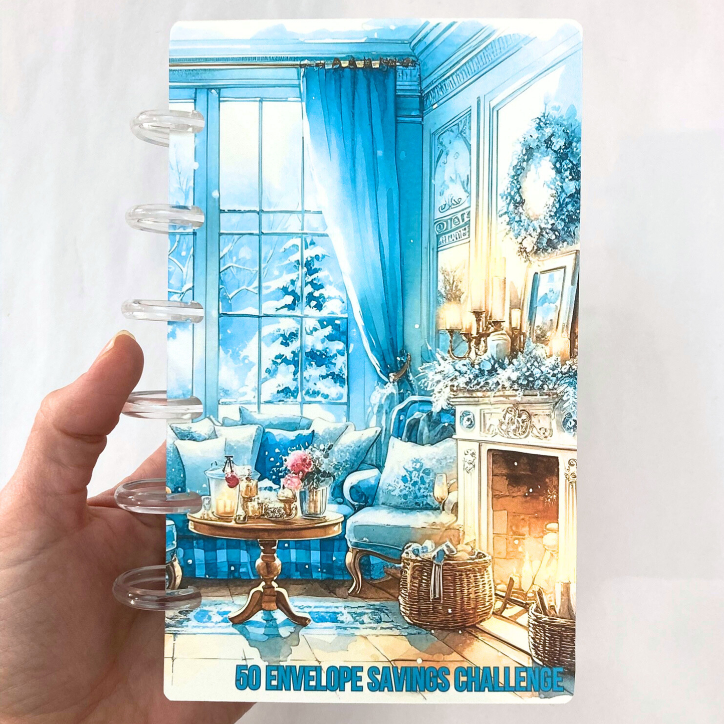 50 Envelope Savings Binder Cozy Blue Winter Design | A6 Disc Binder | Cash Budgeting | Money Binder