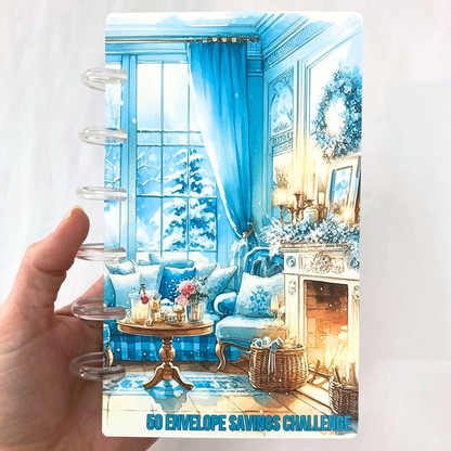 50 Envelope Savings Binder Cozy Blue Winter Design | A6 Disc Binder | Cash Budgeting | Money Binder