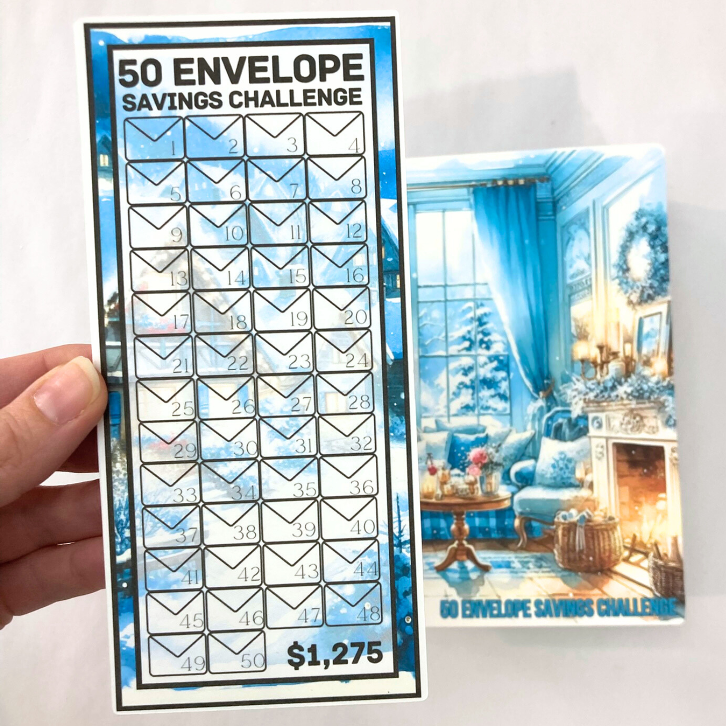 50 Envelope Savings Binder Cozy Blue Winter Design | A6 Disc Binder | Cash Budgeting | Money Binder