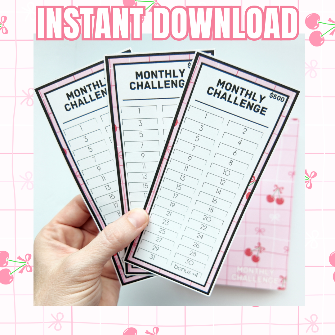 Monthly Challenge Binder Cherry Design | 500 Dollar Savings | Cash Budgeting | A6 Size | PDF PNG STUDIO3 Files | Digital Download