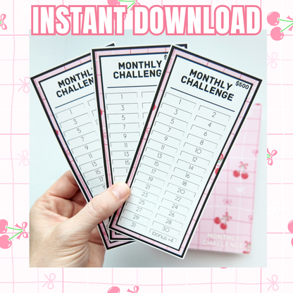 Monthly Challenge Binder Cherry Design | 500 Dollar Savings | Cash Budgeting | A6 Size | PDF PNG STUDIO3 Files | Digital Download