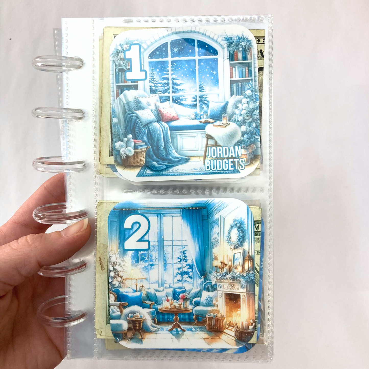 50 Envelope Savings Binder Cozy Blue Winter Design | A6 Disc Binder | Cash Budgeting | Money Binder