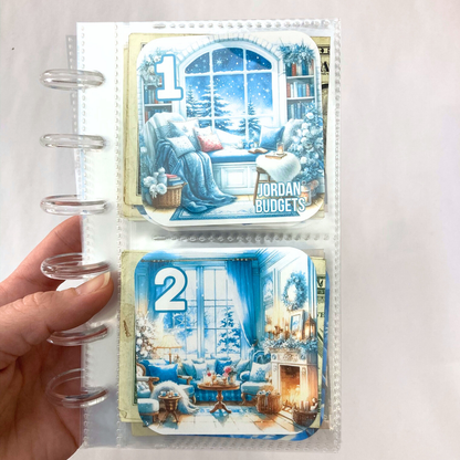 50 Envelope Savings Binder Cozy Blue Winter Design | A6 Disc Binder | Cash Budgeting | Money Binder