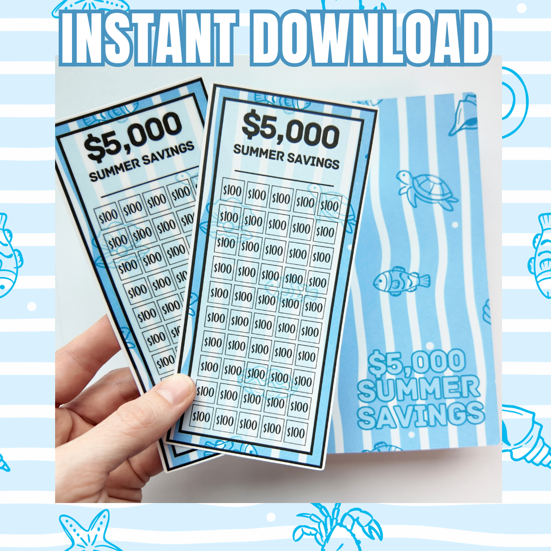 Ocean Summer Design | 5,000 Summer Savings Challenge Binder | Cash Budgeting | Money Binder | PDF PNG STUDIO3 Files | Digital Download