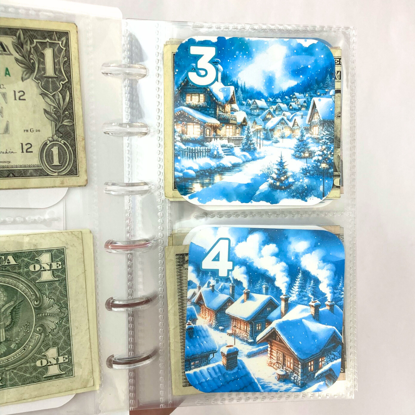 50 Envelope Savings Binder Cozy Blue Winter Design | A6 Disc Binder | Cash Budgeting | Money Binder