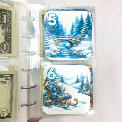 50 Envelope Savings Binder Cozy Blue Winter Design | A6 Disc Binder | Cash Budgeting | Money Binder