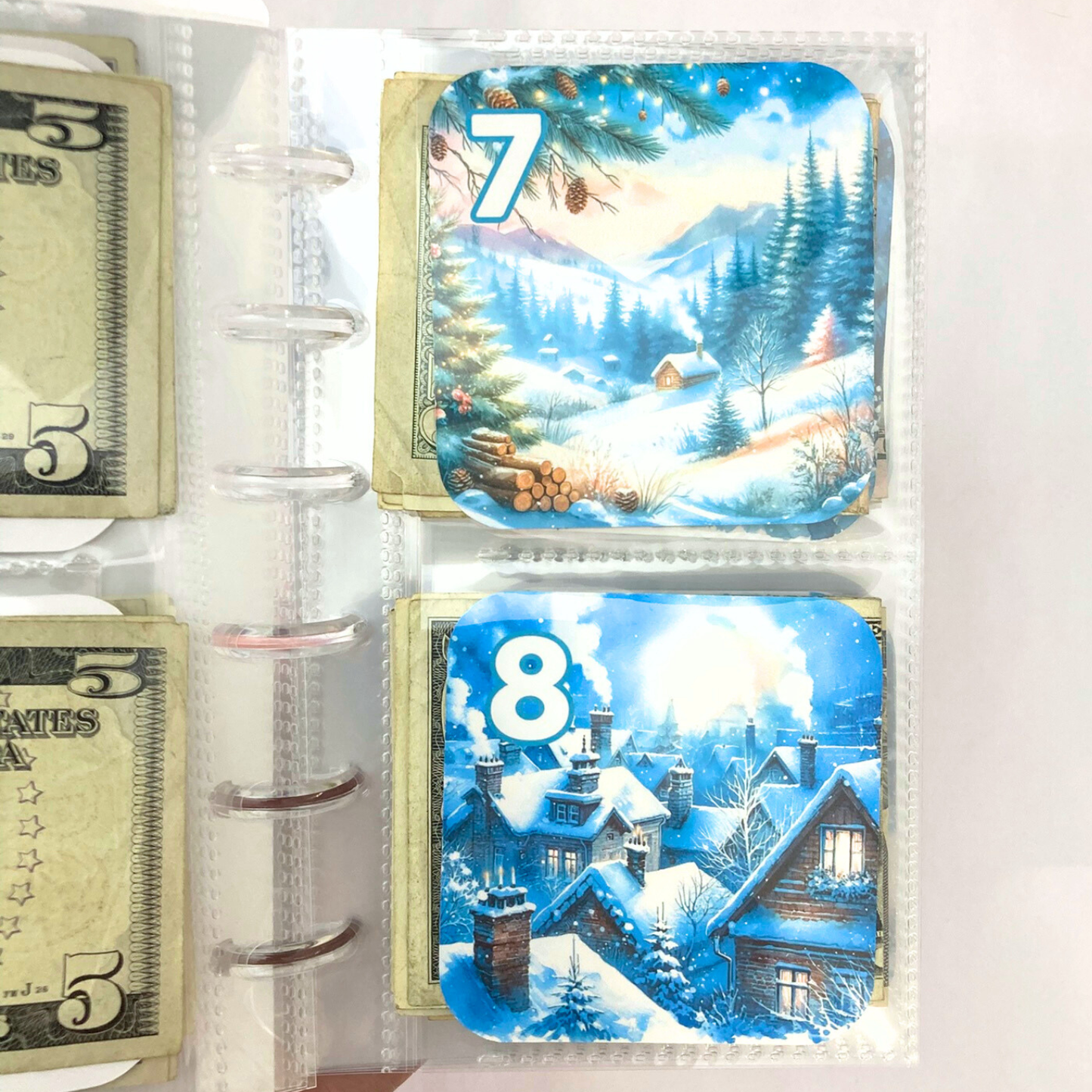 50 Envelope Savings Binder Cozy Blue Winter Design | A6 Disc Binder | Cash Budgeting | Money Binder