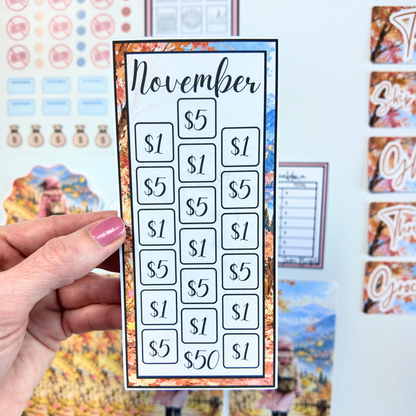 November Budget $20 Bundle Autumn Escapes | Savings Challenges & Cash Stuffing Supplies