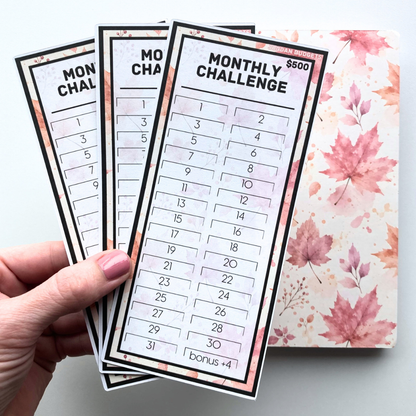 Monthly Challenge Binder | Autumn Leaves Design | Cash Budgeting | Money Binder | A6 Size | Disc Bound Binders