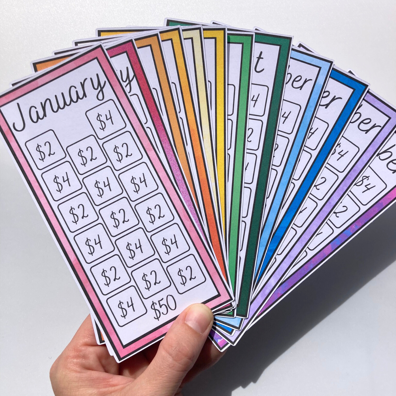 Monthly Rainbow $50 Savings Challenges | Thick Cardstock | Physical Shipped Item | No Binder
