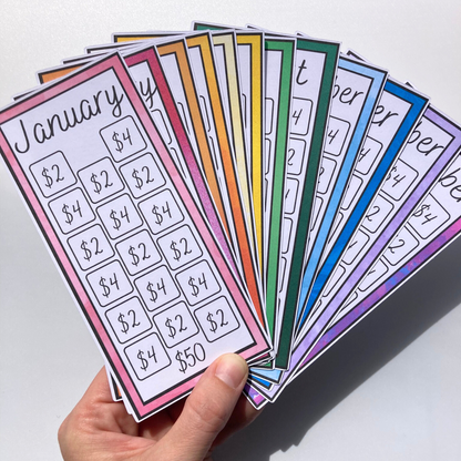 Monthly Rainbow $50 Savings Challenges | Thick Cardstock | Physical Shipped Item | No Binder