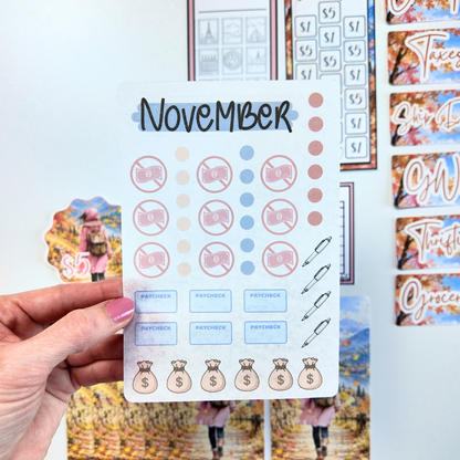 November Budget $20 Bundle Autumn Escapes | Savings Challenges & Cash Stuffing Supplies